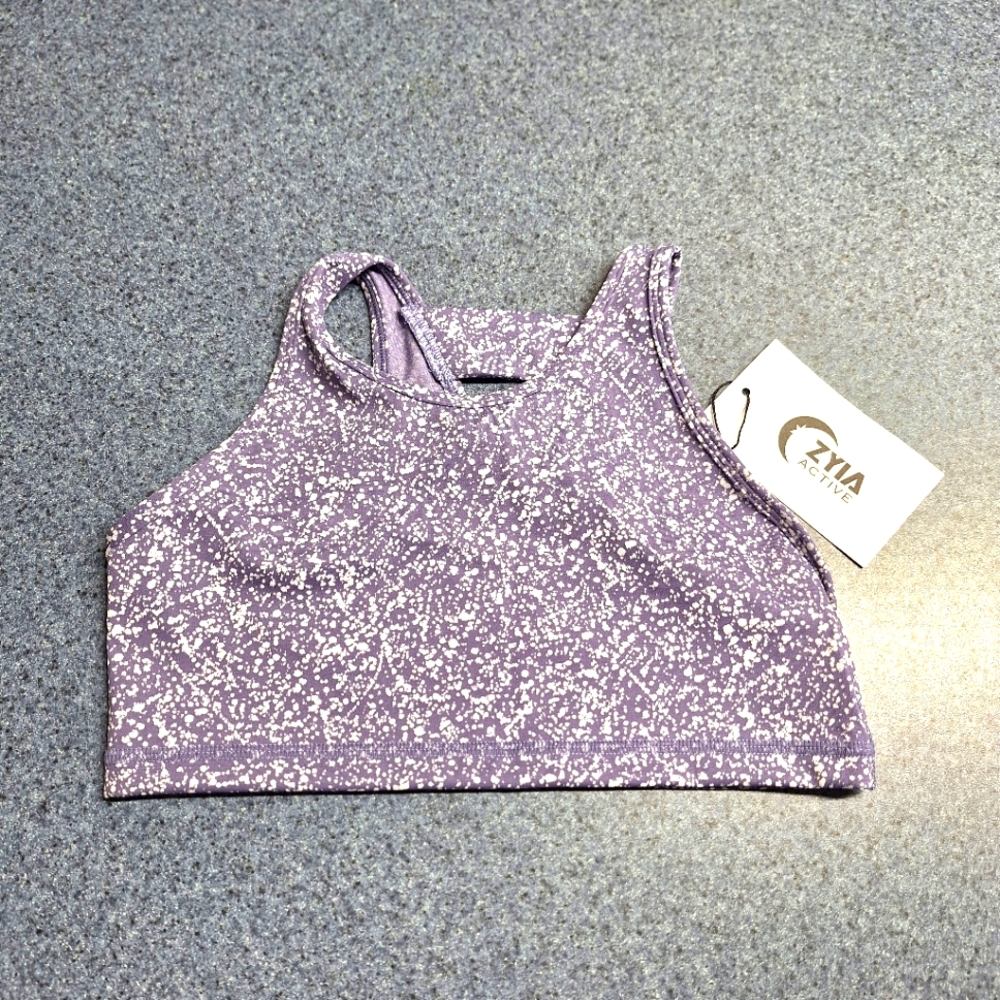 Zyia Active "Girl's Speckled Lavender Speck Bra"  Size 12-14, NWT